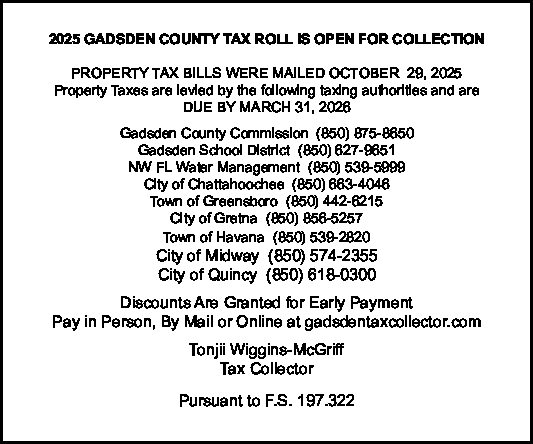 Gadsden County Tax Roll is Open for Collection